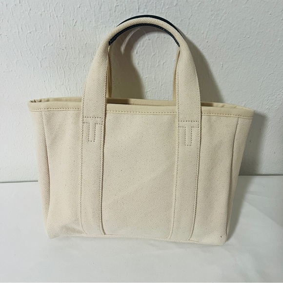 Tory Burch Mini Mercer Canvas Tote Cream with Black Leather on Handles NWOT - Picture 6 of 10